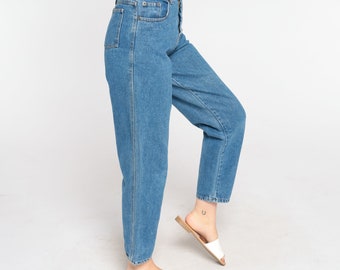 Calça Jeans Reta 90s Mom Jeans Cintura Alta Relaxed Retro Denim Calça Boyfriend Basic Simples Azul Streetwear Vintage 1990s Pequeno P 28