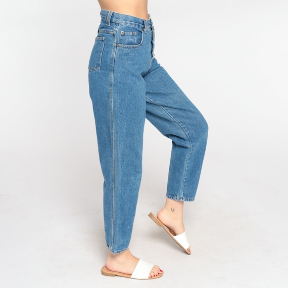 Straight Leg Jeans 90s Mom Jeans High Waisted Rise Relaxed Retro Denim Pants Boyfriend Basic Plain Blue Streetwear Vintage 1990s Small S 28