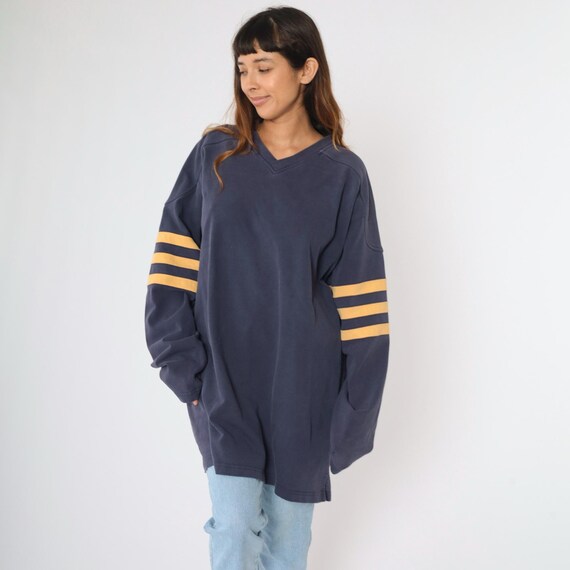 Vintage Streetwear T-Shirt L.L. Bean 00s Blue Striped Tee Long Sleeve Basic TShirt Retro Y2K Plain Casual V Neck Men's XX-Large xxl