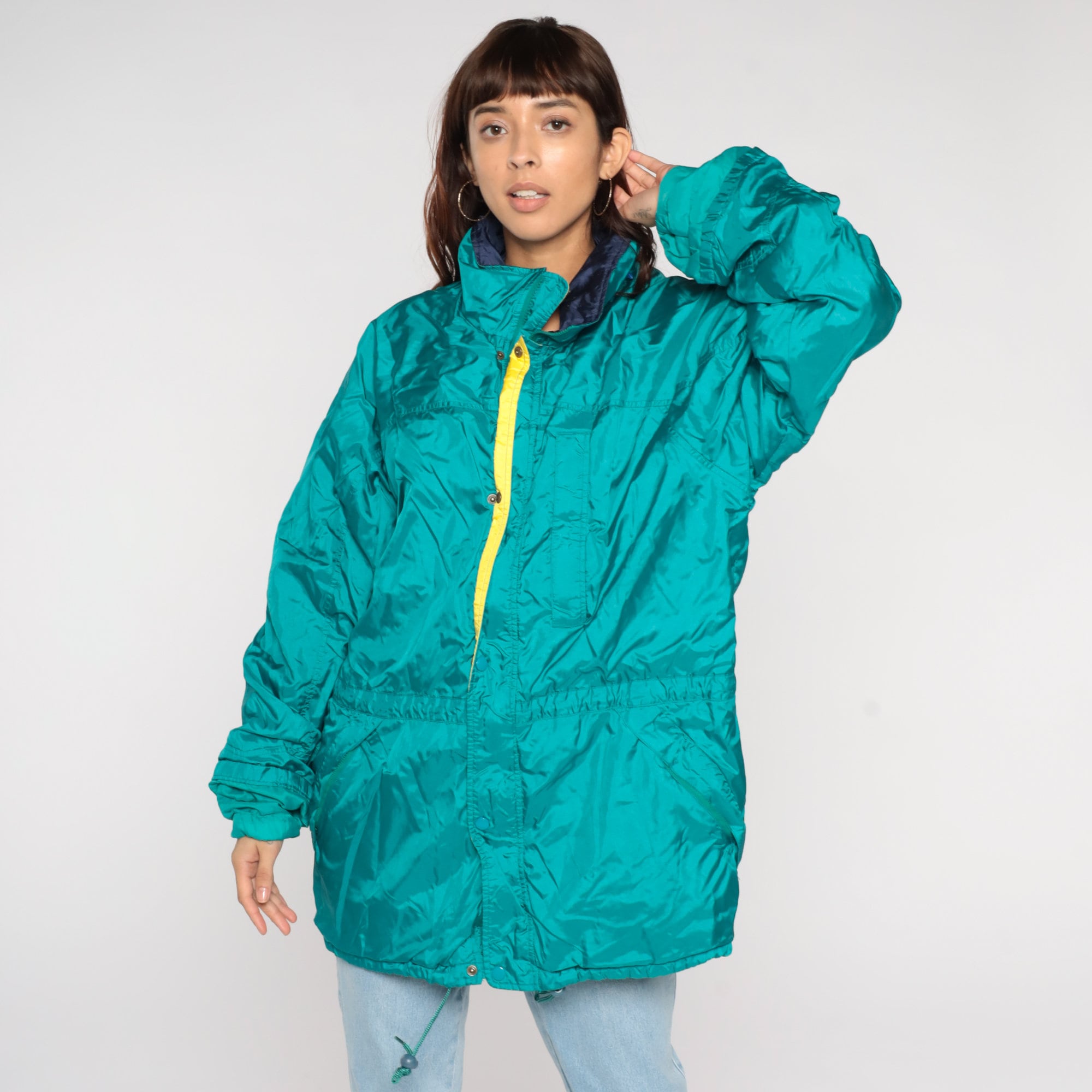 90s Eddie Bauer Jacket Shiny Teal Green Windbreaker Gortex Waterproof ...