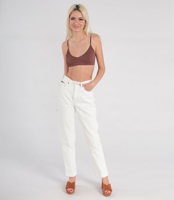 90s Calvin Klein Jeans White Slim Tapered Pants S… - image 2