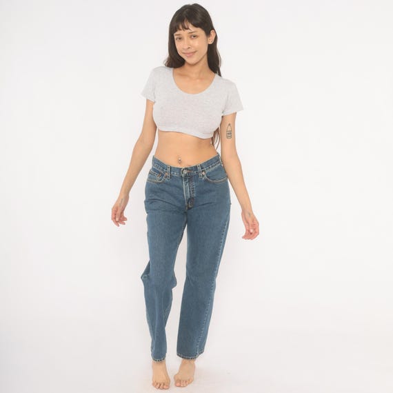 Levi 505 Straight Leg Jeans 2000s Medium Wash Denim Blue Cotton High Rise Mom Jean Relaxed Fit Faded Vintage Pants Trousers Grunge 30 32