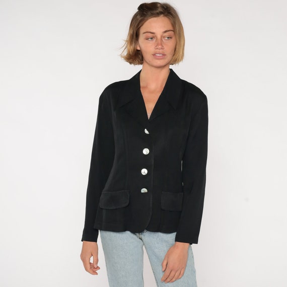 Black Blazer Jacket 90s Blazer Jacket 19990s Four Button Up 80s Structured Work Blazer Plain Solid Vintage Small S