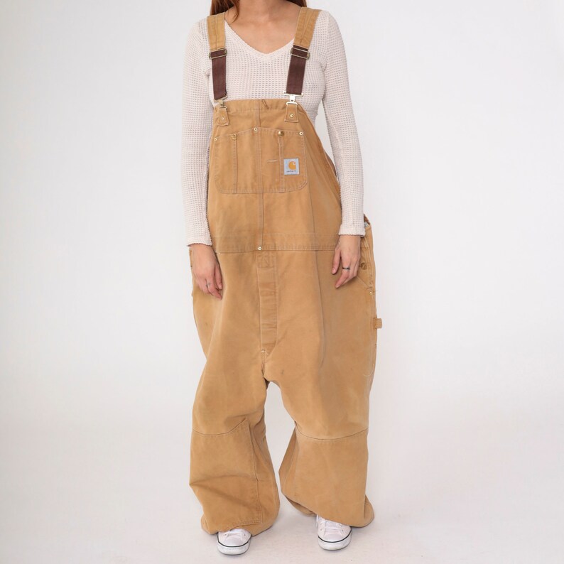 90s Carhartt Overalls Tan Plus Size Coveralls Cargo Dungarees Work Jumpsuit Pants Utility Vintage 1990s USA Made Men's 4x 4xl image 7