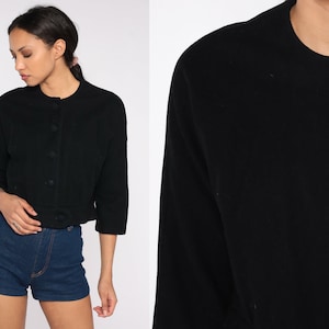 60s Cropped Jacket Black Mod Jacket Jackie O Boho Jacket 3/4 Sleeve Blazer Bohemian Hippie Retro Formal Plain Button Up Vintage 1960s Medium