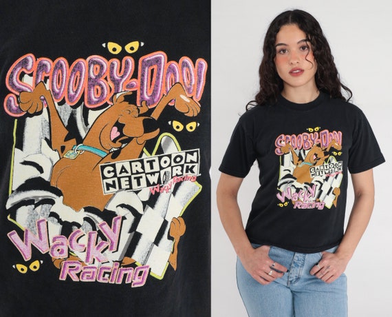 90s Scooby Doo Shirt Nascar Wacky Racing T-Shirt Cartoon Network Tee Shaggy Graphic Tee Black Tshirt 1990s Vintage Car Youth Medium M