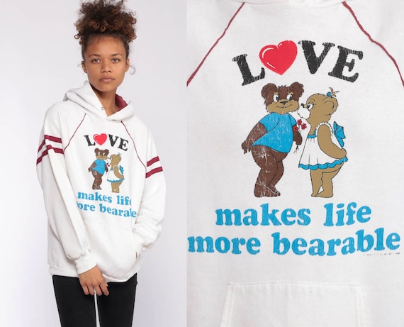 Teddy Bear Sweatshirt 80s Hooded Sweatshirt Jerzee
