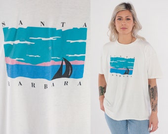 Santa Barbara Shirt 90s Beach Sailboat Graphic T Shirt Tourist California TShirt Single Stitch Boat Shirt Vintage 1990s Extra Large xl