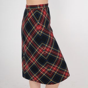 Wool Plaid Skirt 70s Tartan Skirt Midi Black Red School Girl High Waist Checkered Retro Vintage 1970s Lolita Small S image 6