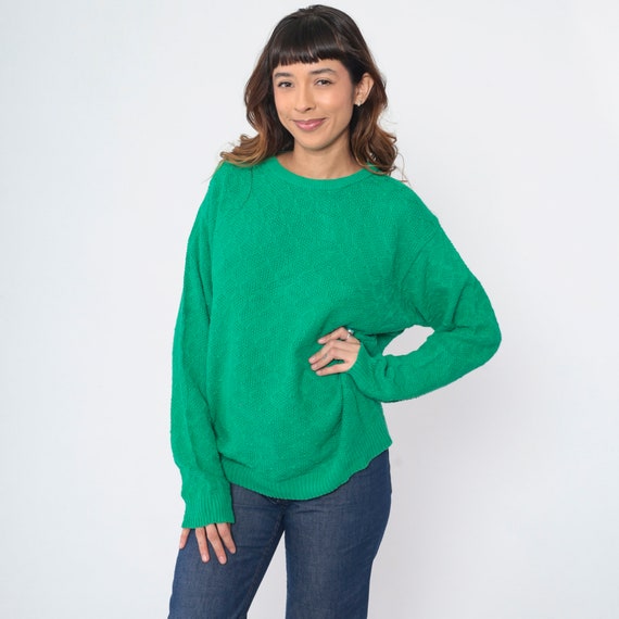 80s Diamond Knit Sweater Green Sweater Slouchy Kn… - image 5