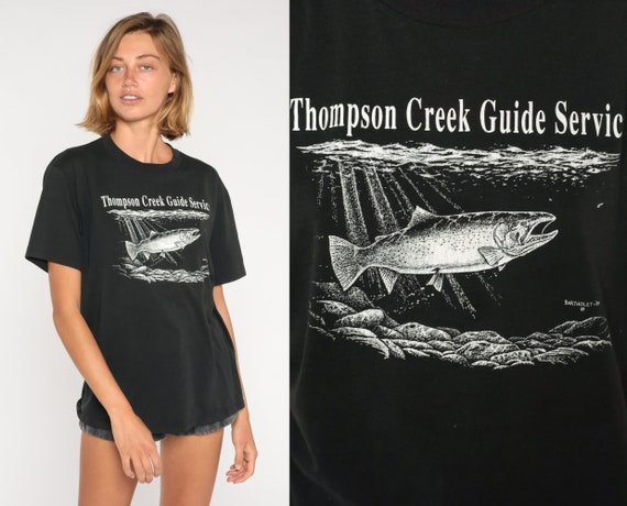 Trout Fishing Shirt 80s Thompson Creek Alaska T-S… - image 1