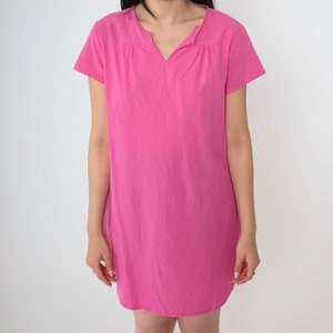 Bright Pink Tshirt Dress Vintage 90s Plain Micro Mini T Shirt Dress Slit Neckline Short Sleeve Normcore 1990s Simple Solid Pink Small S image 6