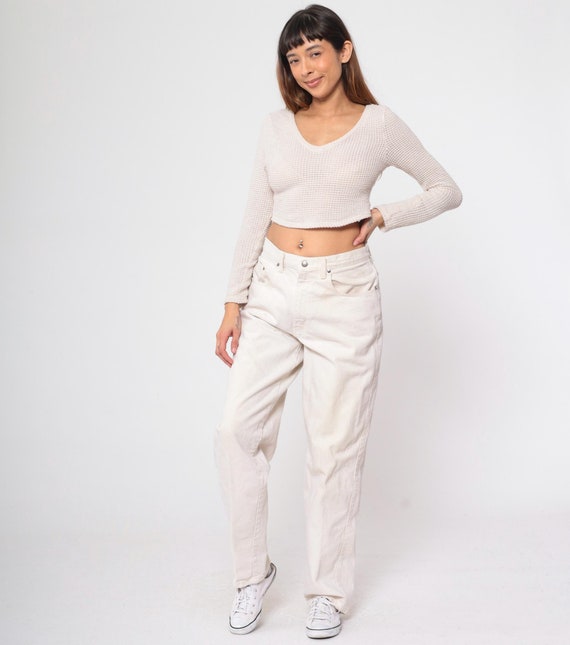 Vintage White Jeans 90s Denim Pants Retro Straight Leg Mom Jeans High Waisted Rise Retro Basic Minimalist 1990s 33/32