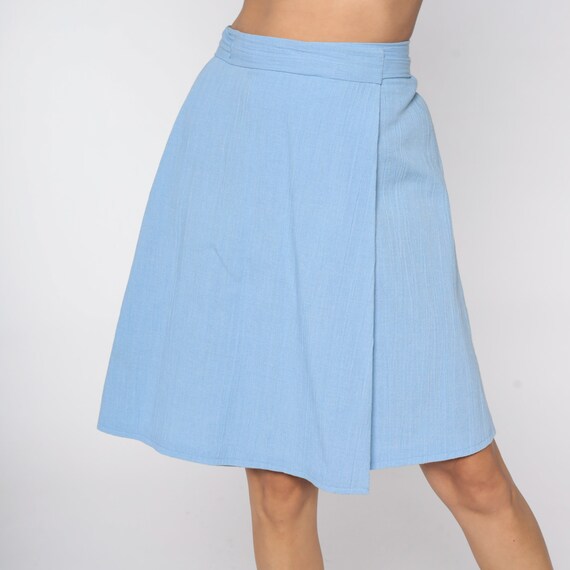 70s Wrap Skirt Powder Blue High Waisted Plain Mini Cotton Blend Boho 1970s Hippie Retro Vintage Bohemian Eco Simple Small s xs