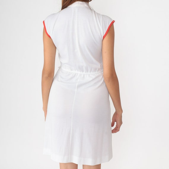 70s White Dress Mini Dress Button Up Cap Sleeve S… - image 6