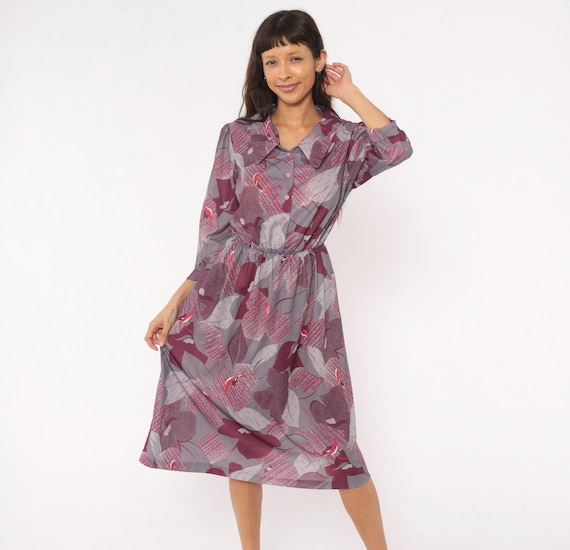 mauve dress casual 70s Abstract Leaf Print Grey Burgundy Plum Button Front Collar Three Quarter Sleeve Floral Sundress Vintage Wine Medium M This garment fits true x-category:Full Price Style:D871ABLACKMDJY dark mauve dress Daniel Joslyn-Siemiatkoski to discuss