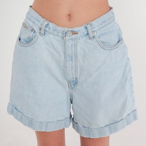 Calvin Klein Jean Shorts 90s Light Wash Cuffed Denim Shorts High Waisted Rise Mom Shorts Mid Length Retro Blue Basic Vintage 1990s Medium 30