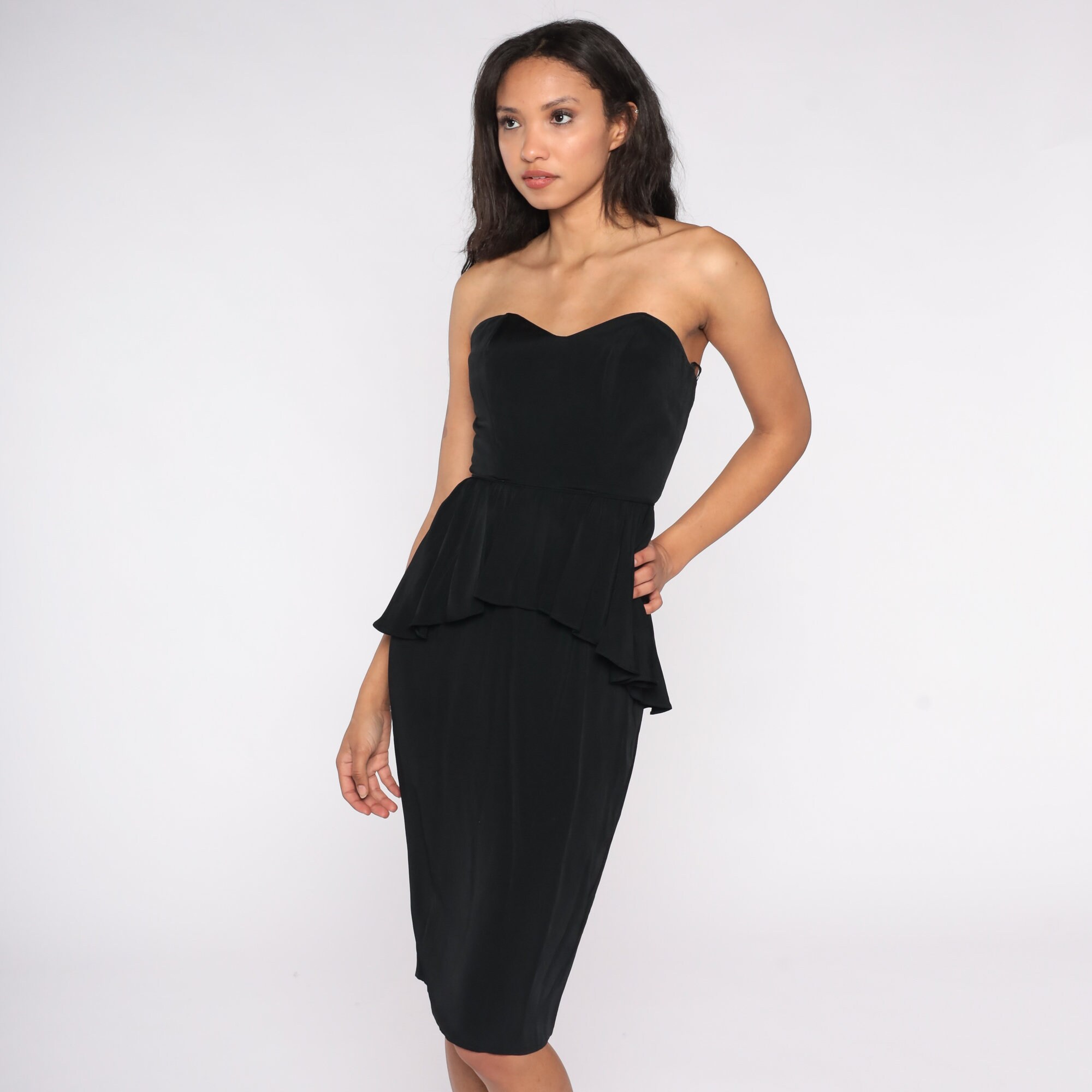 Black peplum midi dress 2025