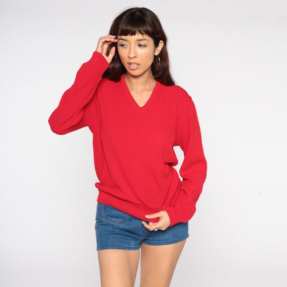 Red Sweater 80s V Neck Sweater Slouchy 80s Acryli… - image 5