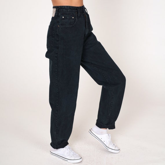 Black Mom Jeans Y2K High Waisted Rise Jeans Retro Denim Pants Slim Tapered Leg Basic Plain Minimalist Vintage 00s Union Bay Small S 26