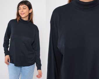 Black Turtleneck Shirt 90s Solid Long Sleeve Shirt 1990s Tshirt Retro Tee Turtle Neck Vintage Plain Large L