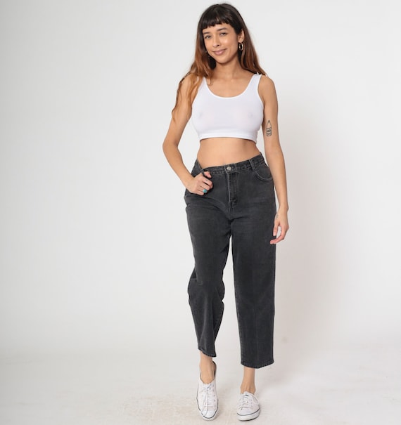 90s Gitano Jeans Black Tapered Mom Jeans Cropped Ankle Jeans High Waisted Denim Pants Relaxed Retro Basic Vintage 1990s Medium 31 x 26 Short