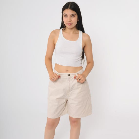 Cream Denim Shorts 90s Hunt Club High Waisted Mom Jeans Style Cotton Relaxed Fit Summer Grunge Streetwear Hiking Outdoors Wardrobe Size 10 M