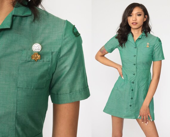 Girl Scout Dress 60s Mini Button Up 1960s Vintage