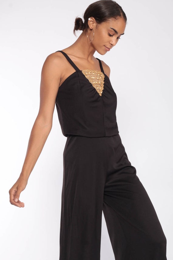 Black Bell Bottom Jumpsuit 70s Boho Jumpsuit Wide… - image 3