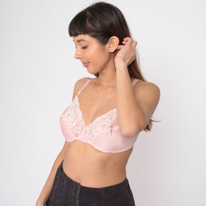 Pink Lace Bra 90s Victoria's Secret Full Coverage Bra Pastel Baby Pink Sheer Lingerie Underwire Bra Retro Pinup Vintage 1990s 36 C 36C image 5