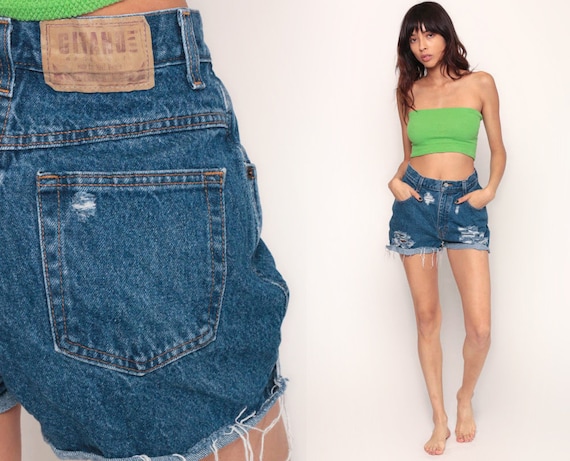 Ripped Denim Shorts High Waisted Cutoffs Gitano Cut Offs High Waist 80s Blue Frayed Jean Vintage Hippie High Rise Small 6 28