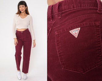 Guess Corduroy broek jaren '90 Bourgondische broek Relaxed Straight Leg Mom Pants jaren 1990 Taps toelopende hoogbouw broek Vintage Medium 31