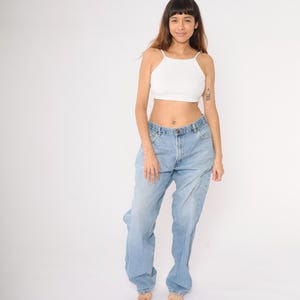90s Relaxed Jeans Men&#39;s 38 x 36 Straight Leg Jeans Denim Pants Blue High Rise Waist Jeans Vintage 1990s Distressed Austin Jeans Large