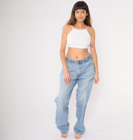 90s Relaxed Jeans Men's 38 x 36 Straight Leg Jeans Denim Pants Blue High Rise Waist Jeans Vintage 1990s Distressed Austin Jeans Large