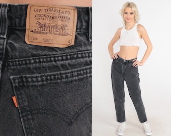 Black Levi Jeans 90s Levis Mom Jeans High Waisted Denim Pants Relaxed Tapered Leg Basic Simple Levi Strauss Vintage 1990s 6 Short Small 27