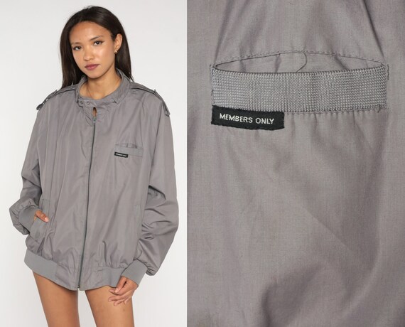 Grey Members Only Jacket 80s Windbreaker Bomber Cafe … - Gem