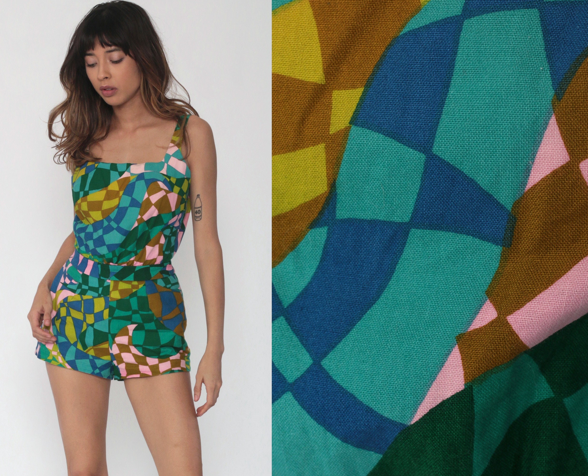 One Piece Bathing Suit 60s Mod Psychedelic Swimsuit 50s Swim Suit Cotton Pin Up Boho 1960s Vintage Retro Boyshort Medium One Piece Bathing Suit 60s Mod Psychedelic Swimsuit 50s Swim Suit Cotton Pin Up Boho 1960s Vintage Retro Boyshort Medium