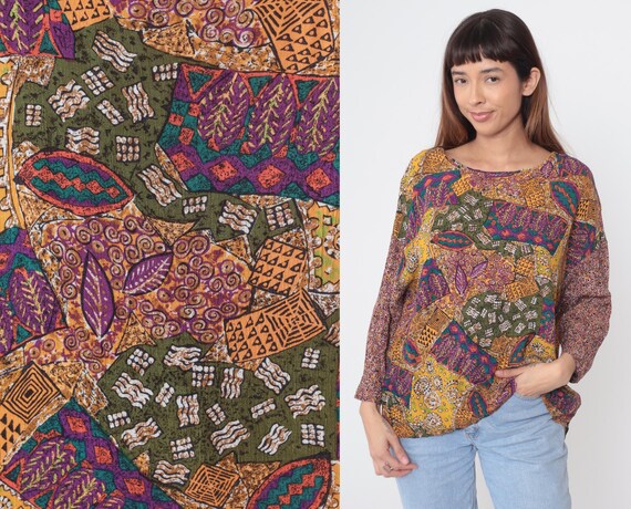 Y2K Patchwork Shirt Abstract Pattern Multicolor A… - image 2