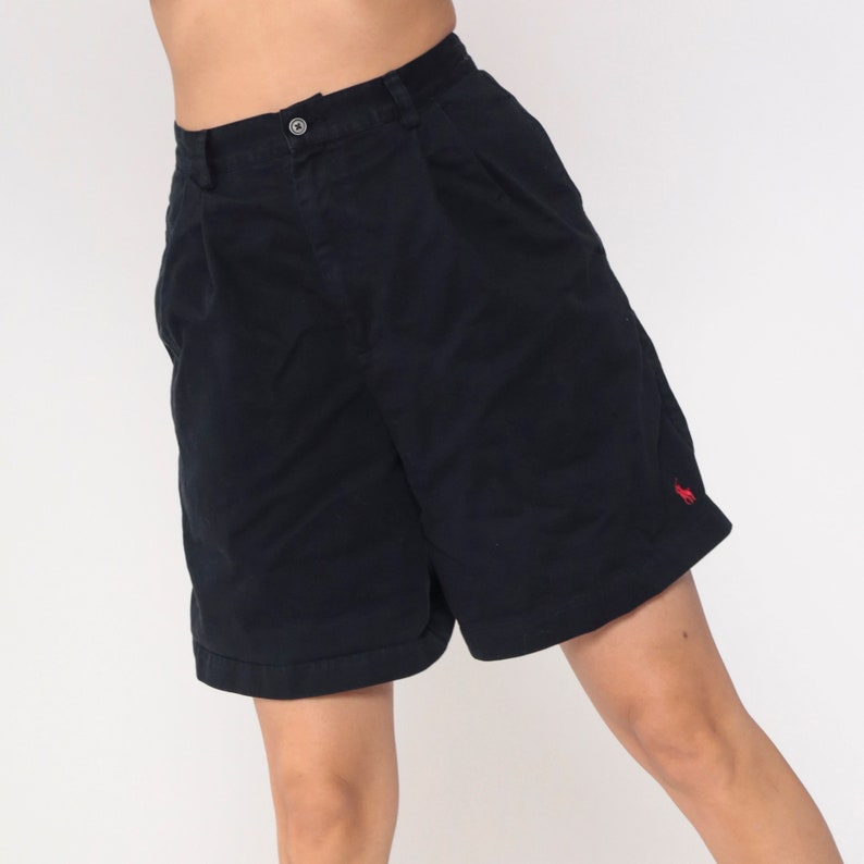 Vintage Ralph Lauren Shorts 90s Navy Blue Shorts Preppy High Waist Trouser Shorts Bermuda Cotton Pocket Retro 1990s Polo Shorts Medium image 6