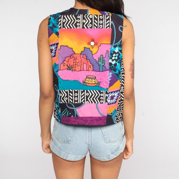 Southwest Vest 90s Cactus Vest Desert Vest Arizona Boho Print Hippie Southwestern Vest Sunset 80s Bohemian Vintage Festival Small Medium