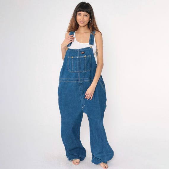 Men's Dickies Overalls 48x30 00s Blue Denim Bib Overall Pants Baggy Dungarees Workwear Jean Utility Carpenter Relaxed Fit Vintage Men's XL