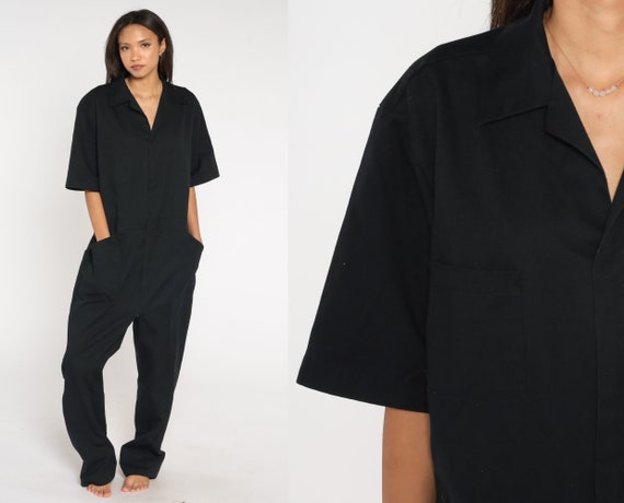 Black Coveralls 90s Retro Workwear Jumpsuit Pants… - image 1