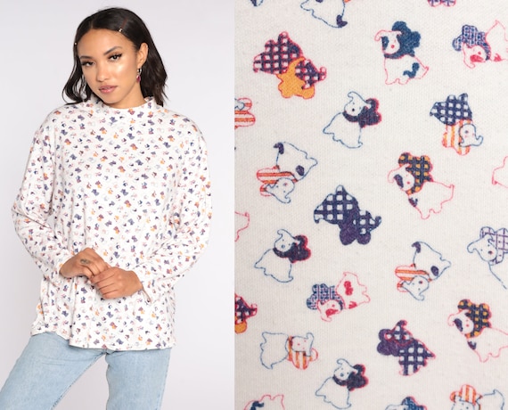 Puppy Shirt Vintage All Over Print Shirt 80s Animal Dog Tshirt Graphic Retro White T Shirt 90s Long Sleeve Retro xxl 2xl