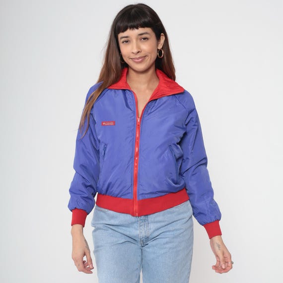 Vintage Reversible Columbia Jacket 90s Two-Sided Red Blueish Purple Puffer Bomber Zip Up Thinsulate Lined 1990s Outdoor Coat Women's Small
