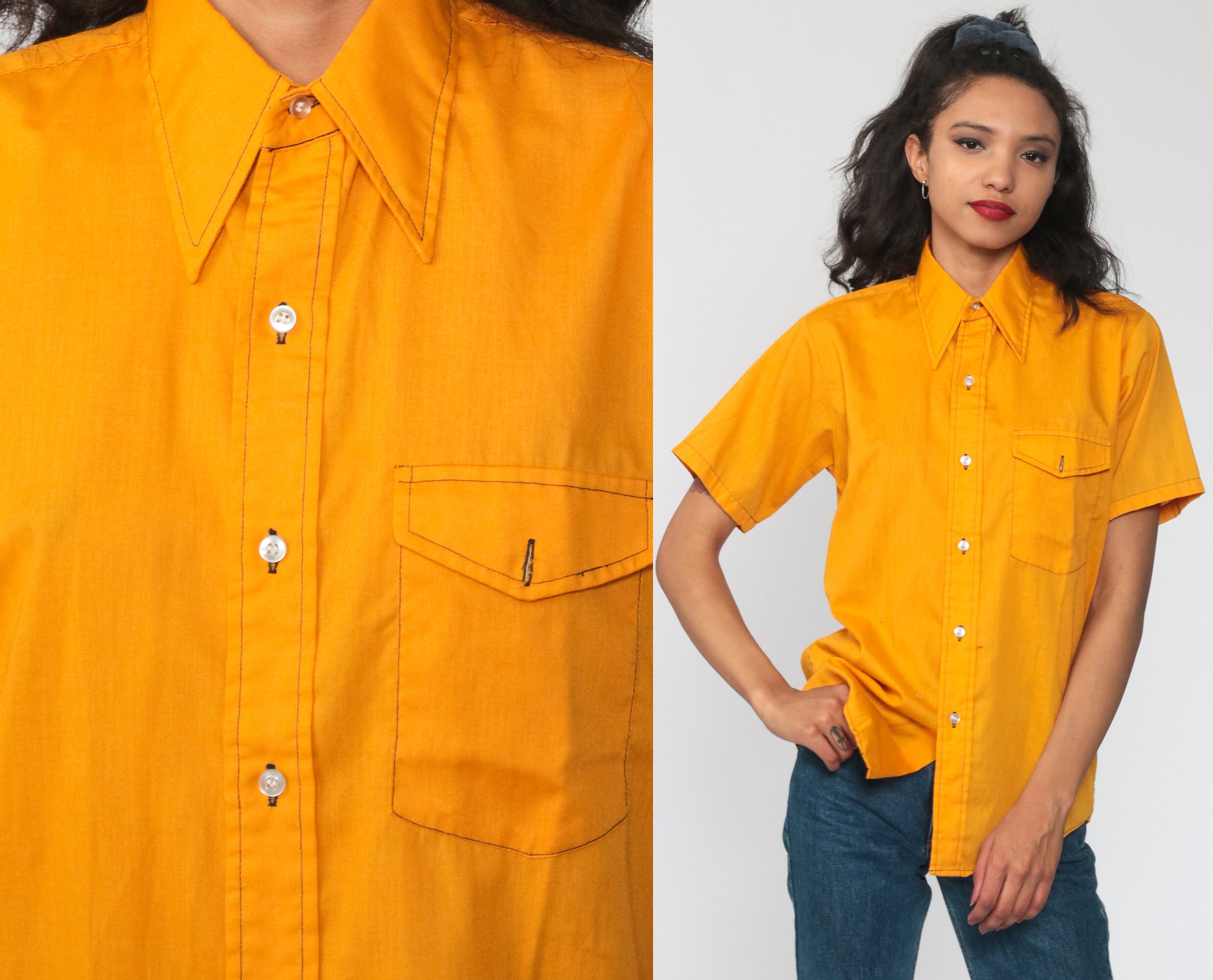 70s Orange Shirt Short Sleeve Shirt 