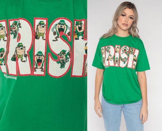 Looney Tunes Shirt IRISH Shirt Tasmanian Devil TAZ Tshirt St Patrick's Day T Shirt 90s Green Ireland Graphic Retro Vintage Tee Large