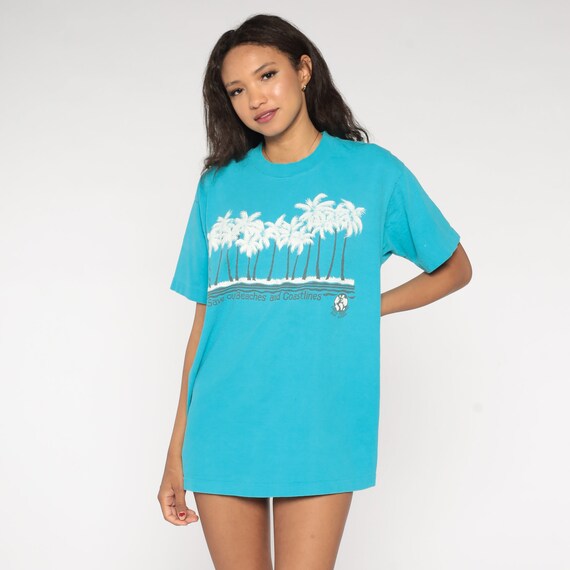Earth Friends San Diego T Shirt 90s Save Our Beaches and Coastlines California Shirt Palm Trees Tshirt 1990s Tee Blue Vintage Medium Large