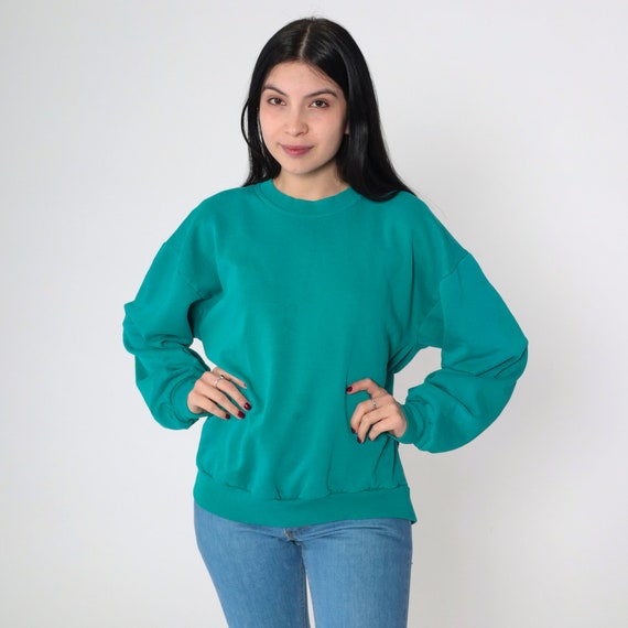 Teal Green Crewneck Sweatshirt 90s Plain Long Sleeve Shirt Crewneck Sweatshirt Slouchy Vintage Sweat Shirt Blank Sweatshirt Large