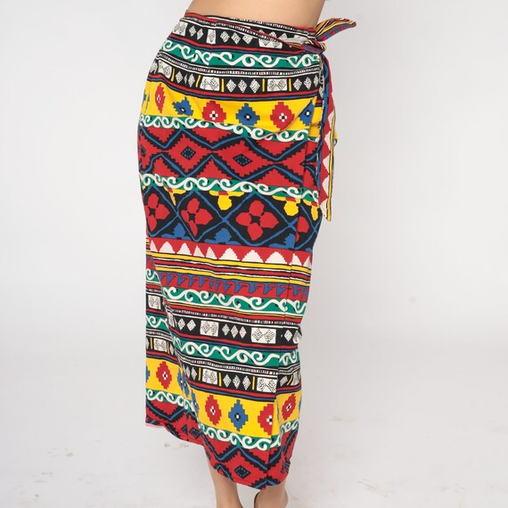 Boho Wrap Skirt 90s Midi Skirt Geometric Aztec Pr… - image 5