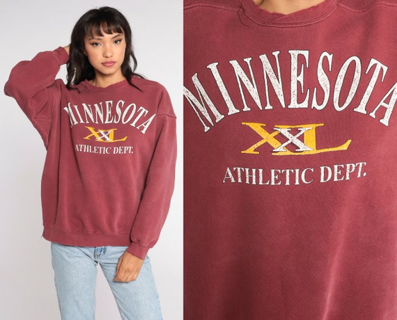MINNESOTA Sweatshirt Athletic Dept University Shirt U of M Gophers Graphic Burgundy Slouchy Vintage Crewneck 90s College Oversized Large